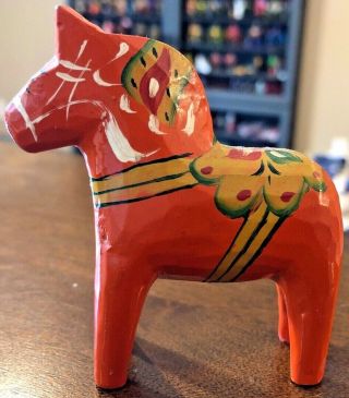 3 " Vintage Swedish Small Dala Horse - Wooden - Made In Sweden
