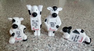 Four (4) Chick - Fil - A Cow Figurines,  " Eat Mor Chikin " Plastic 3 " Long