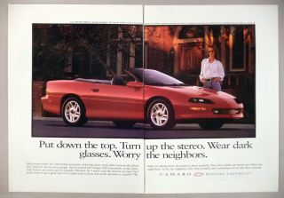 Chevrolet Camaro 2 - Page Print Ad - 1990 Red Convertible