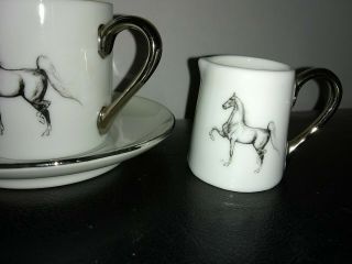 Vintage Horse Ammerman Collectible Fine China Small Cup Saucer And Creamer