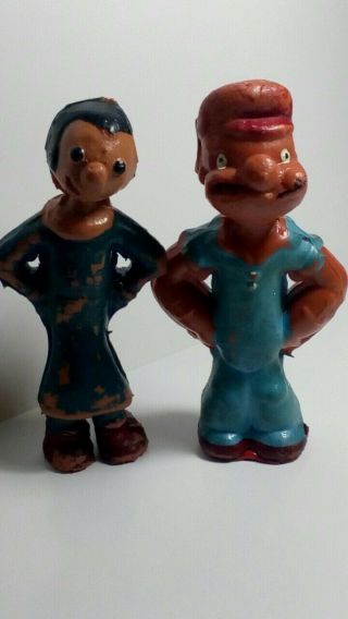 Very Old Sailor Popeye And Olive Oil /olivia Rubber Rare 3 " Toy Vintage Figurine