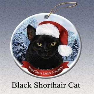 Holiday Pet Gift Black Shorthair Cat Santa Hat Porcelain Christmas Tree Ornament