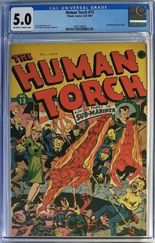 Human Torch 13 (fall 1943) Cgc 5.  0 - Alex Schomburg Cover,  Sub - Mariner Back - Up
