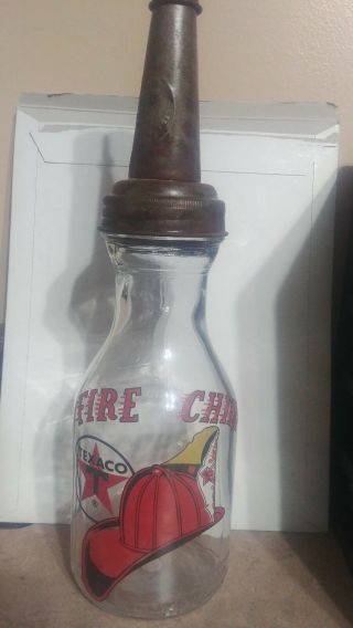 Texaco Fire Chief Gasoline Oil Bottle With Master Metal Spout One Quart