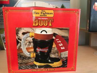 Budweiser Fireman Fire Boot Anheuser Busch Collectible Stein Firefighter 1997