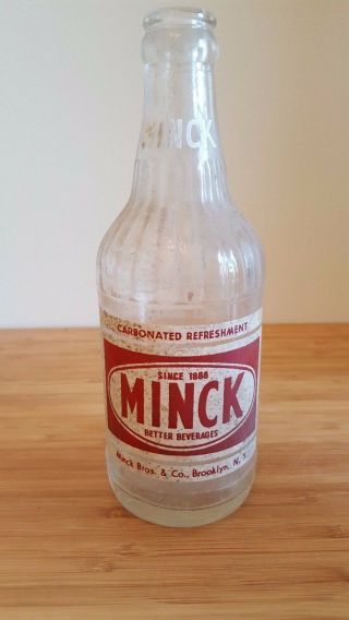 Vintage Minck Bros & Co Brooklyn Ny Carbonated Refreshment Soda Bottle 12 Oz