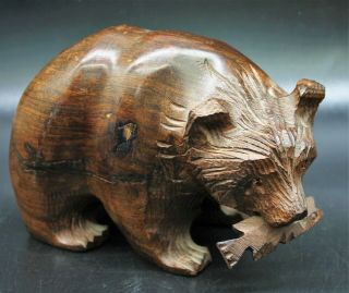 Hand Carved Ironwood Grizzly Bear Fish In Mouth Figurine 5 1/2 " L