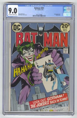 Batman 251 Cgc 9.  0 Dc Comic Key Classic Joker Cover Neal Adams 20c