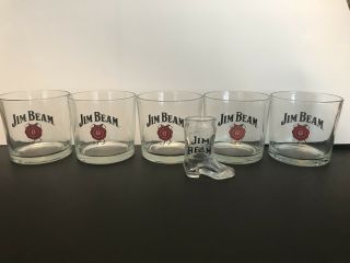 Jim Beam Vintage 16oz Cocktail Glass Set Of (5) And Boot Shotglass