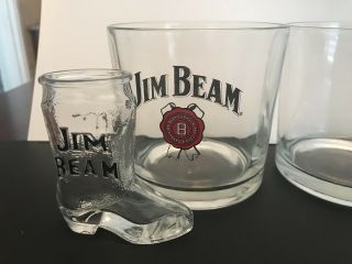 Jim Beam Vintage 16oz Cocktail Glass Set Of (5) And Boot Shotglass 4