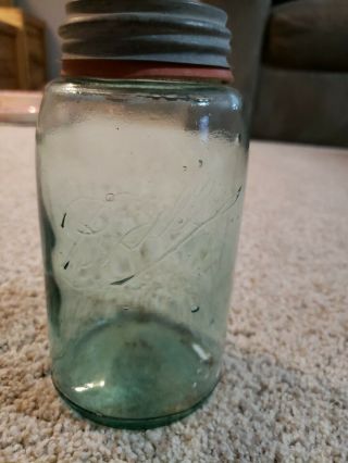 Blue Ball Mason Quart Jar Vintage 1900 - 1910 Triple - L