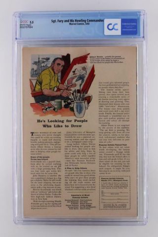 Sgt.  Fury 1 - CGC 5.  5 FN - Marvel 1963 - 1st App of Sgt.  Fury & The Howlers 2