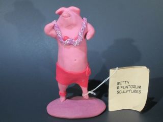 " Hogalulu " Betty Difuntorum Sculptures - Pig In A Bikini Figurine - Hand Crafted