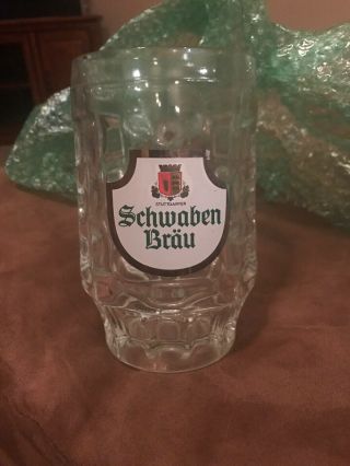 Vintage German Stuttgarter Schwaben Brau Stoneware Beer Stein Mug Stamped Glass