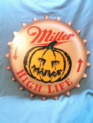 Vintage Miller High Life Halloween Paper Sign - 18 Inches Diameter - Double Sided