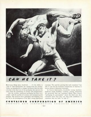 1936 Vintage Print Ad Container Corp Of America Take It Body Slam Wrestler Art
