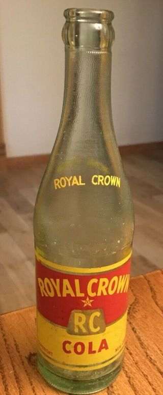 1956 Vintage Rc Royal Crown Cola Soda Pop Bottle Indianapolis,  Indiana In 12 Oz