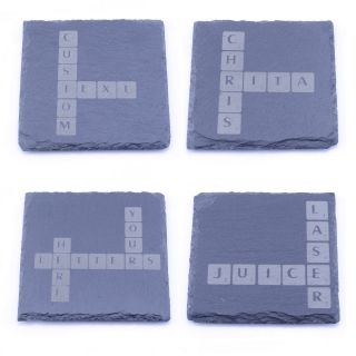 Personalised Scrabble Name & Letters Slate Coasters Gift Set Buy 3 Get 1