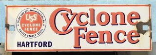 Vintage Porcelain Hartford Cyclone Fence Sign Ca.  1960 Red Uss Logo