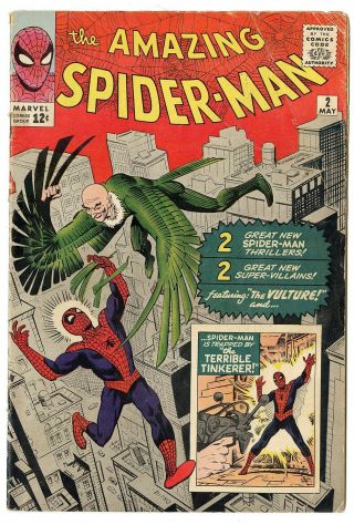 Spider - Man 2 Vg - 3.  5 Off - White Pages 1st App.  The Vulture Marvel 1963