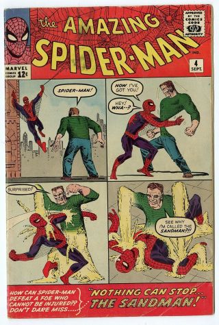 Spider - Man 4 Vg,  4.  5 Off - White Pages 1st App.  Sandman Marvel 1963