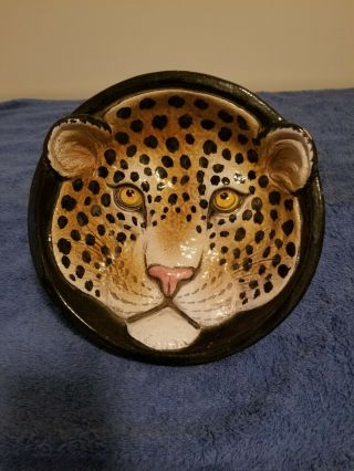 Unique Leopard Head Animal Wall Table Sculpture Bowl Decor Hand Paint Clay Italy