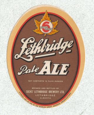 Beer Label - Canada - Lethbridge Pale Ale - Alberta