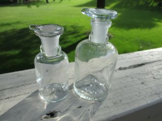 Vintage Apothecary Chemistry Bottles W/ Ground Glass Stoppers T.  C.  W.  Co.  1 &.  2