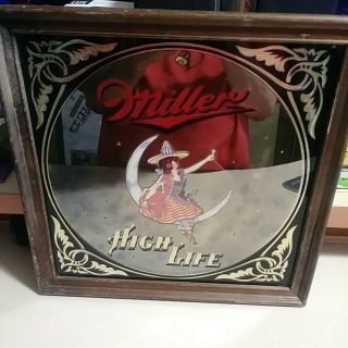 Vintage 1980 Miller High Life Beer Mirror - Woman - Moon