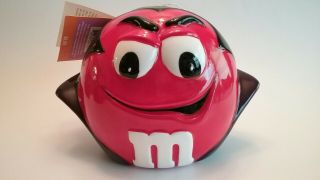 Red M & M Vampire Ceramic Cookie Jar Candy Dish Halloween Them