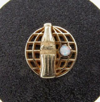 Vintage 1960s? Coca - Cola Gold Plated 925 Sterling Silver Pin & Inset Fire Opal