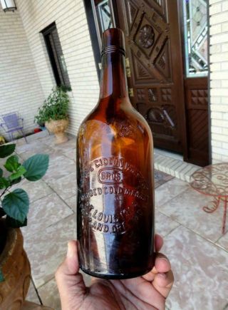 Joe Gideon Quart Amber Whiskey Cylinder Bottle St.  Louis,  Mo & Portland Ore 1905