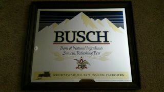 Vintage Busch Lighted Beer Sign Barware Mirror Wall Hanging Brew