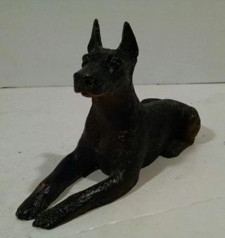 Dog Doberman Pincer Figurine Paperweight Resin 7 " Tall Vintage Black Brown