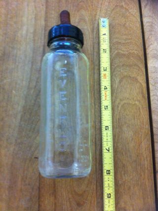 Vintage 8 Oz Clear Glass Evenflo Baby Bottle With Nipple - Vg - Pyramid