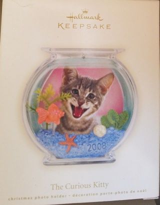 2008 Hallmark Keepsake The Curious Kitty Ornament Cat Fish Bowl Magnetic Frame