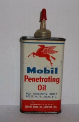 Vintage Mobil Penetrating Oil Empty 4 Oz Steel Can Pegasus Logo