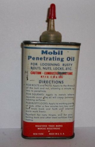 Vintage Mobil Penetrating Oil Empty 4 oz Steel Can Pegasus Logo 2