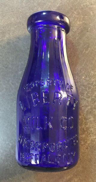 Cobalt Blue Glass Milk Bottle Property Of Liberty Milk Co Buffalo Ny 1 Pint