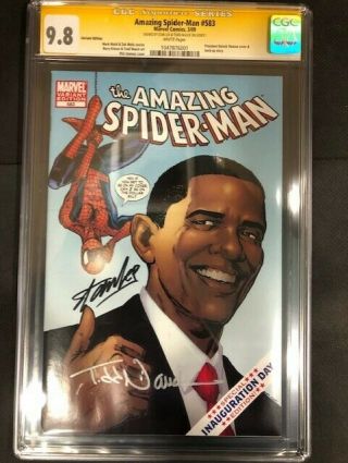 Spider - Man 583 Cgc Ss 9.  8 Obama Variant Signed Stan Lee & Todd Nauck