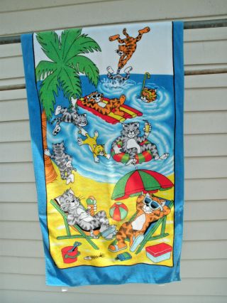 Vintage  Garfield  Beach Towel - - Cartoon Kitty Cat - - 100 Cotton - Hiltex