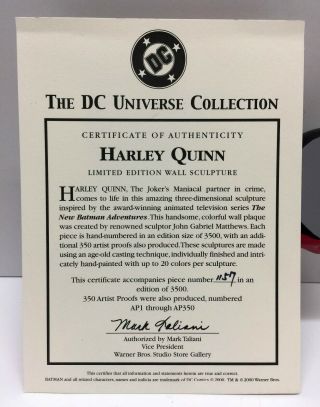 Batman Animated BTAS Harley Quinn LE Wall Sculpture Statue w/CoA MIB DC Direct 7