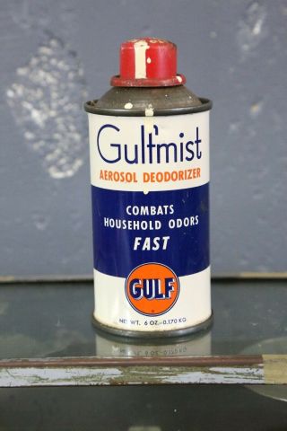Vintage Gulf Motor Oil Gulfmist Spray Can Tin Metal Advertising Gas Station Old