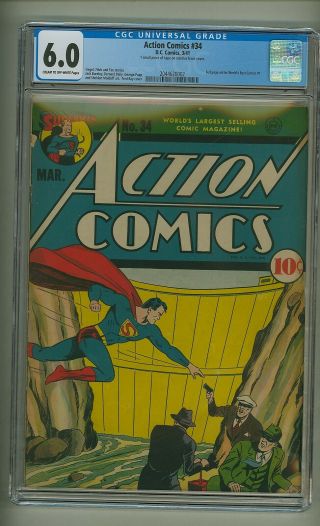 Action Comics 34 (cgc 6.  0) C - O/w Pages; Superman; Golden Age; Dc; 1941 (c 24379)