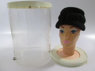 Vintage 1960s Plastic Personalities Styrofoam Wig Head Stand Face Mannequin Case