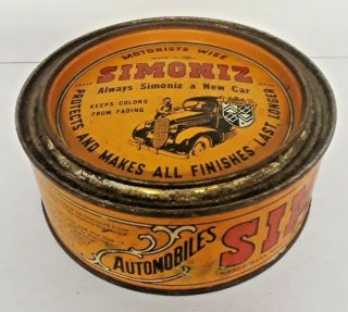 Vintage Simoniz Auto Car Wax Tin Can Gas Oil Service Station 4
