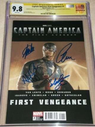 Captain America First Vengeance 1 Cgc 9.  8 Signed 4 Stan Lee Chris Evans Avengers