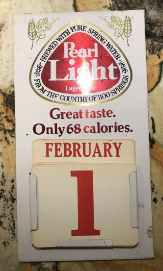 Vintage Pearl Light Lager Beer Perpetual Calendar Advertising Metal Sign