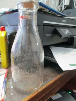 Vintage Clear Glass Quart Milk Bottle Central Dairymen 