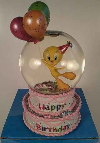 Happy Birthday Musical Looney Tunes Tweety Bird Snow Water Globe Boxed Htf